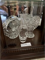 3pcs cut glass - bud vase, basket & pedestal vase