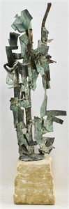 Abstract Brutalist Bronze Sculpture w/ Marble Base