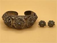 Mexican Sterling Silver Bracelet & Earrings Set