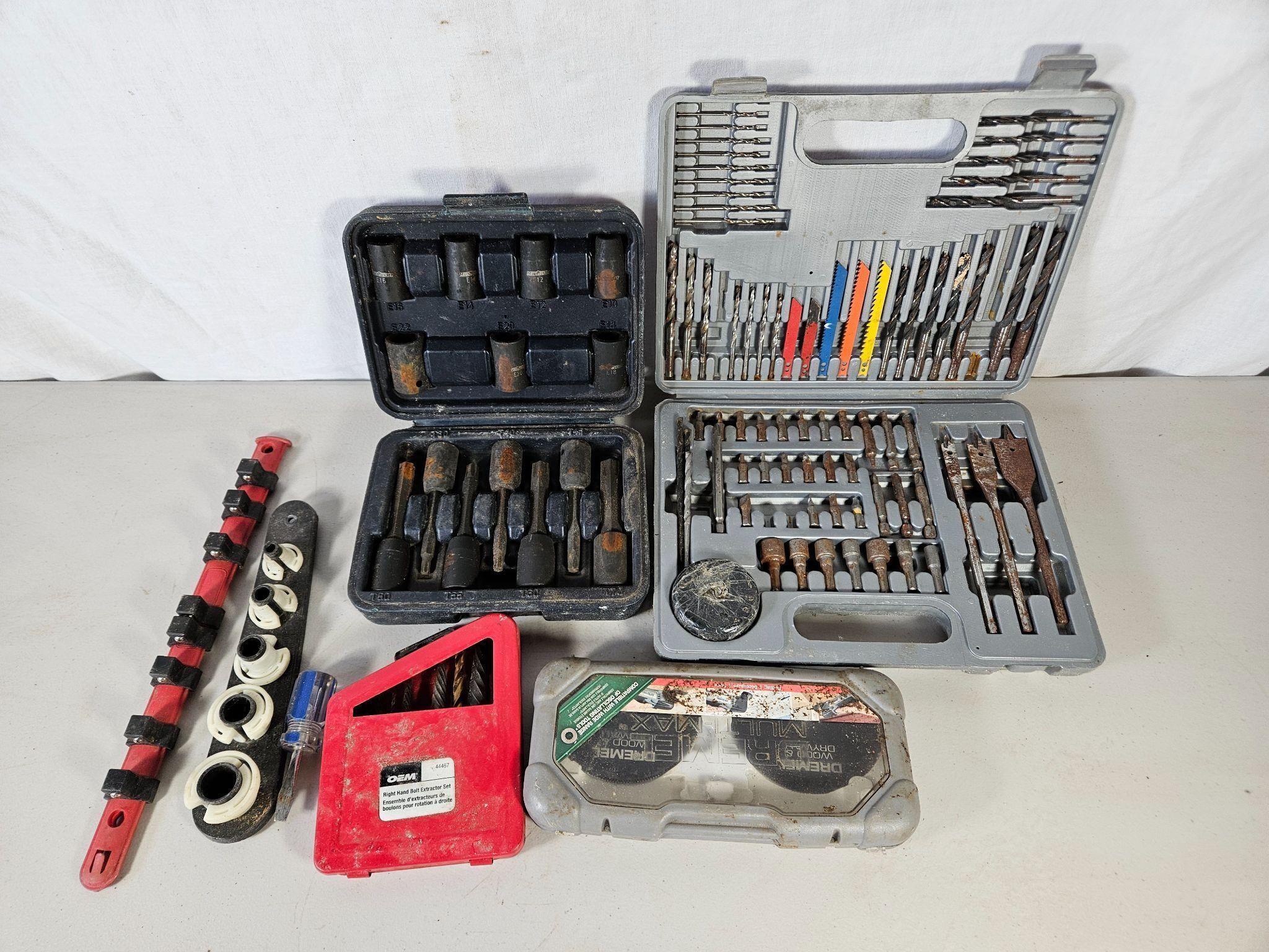 Lot of Drill Bits, Sockets, Dremel Blades and More