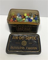 ADVERTISING TIN OF VINTAGE MARBLES