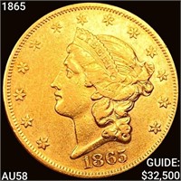 1865 $20 Gold Double Eagle CHOICE AU