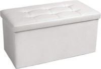 New 30" White Leather Folding Ottoman Bench