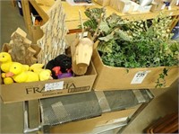(2) Boxes w/ Artificial Plants, (5) Dept. 56 Wood