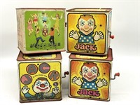 (4) Vintage Metal Jack in the Box Toys (only one