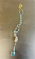 VINTAGE AQUA GLASS BEADS & STERLING NECKLACE