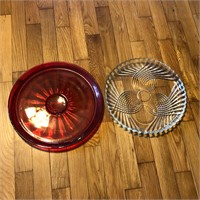 Lot of 2 Large Glass Serving Plates