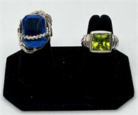 2 Nice Sterling Rings with Large Colored Stones