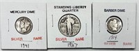 Silver Barber & Mercury Dime & Standing Liberty 25