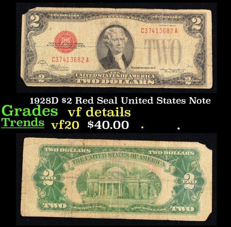 1928D $2 Red Seal United States Note Grades vf det