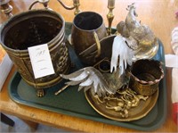 Tray lot of various brass ware including candle