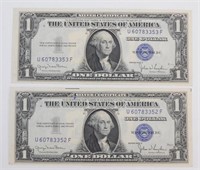(2) 1935-D $1 Silver Certificates - Uncirculated
