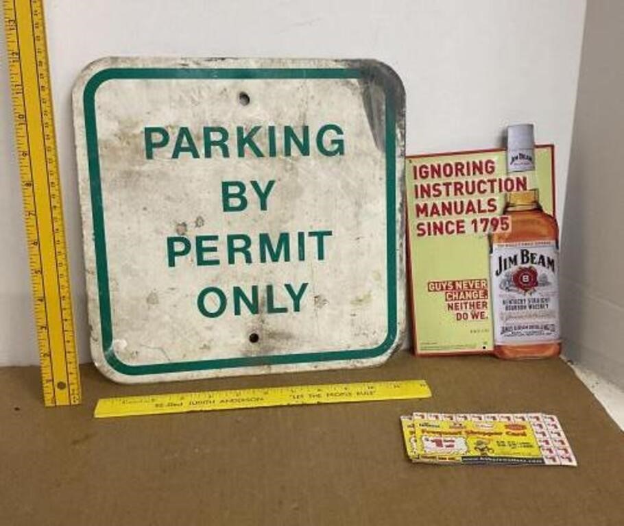 Parking By Permit Only & Jim Beam Metal Signs