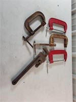C Clamps and pipe wrench