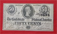 1864 CSA Fractional Currency 50 Cents #86694