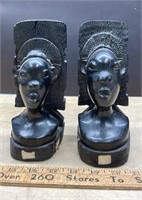 Hand Carved Bookends w/Inlay Accents.  NO SHIPPING