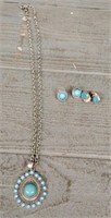 Turquoise Necklace & (2) Pairs of Earrings