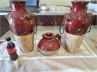 3 earthenware jars  16"H