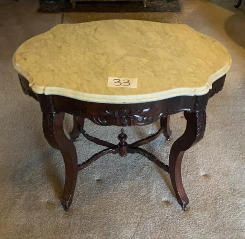 Wood & Marble top antique parlor table
