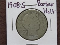1908 S BARBER HALF DOLLAR 90%