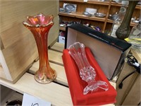 6 1/2" MERIGOLD THROWN GLASS VASE - CRYSTAL VASE