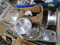 BOX LOT OF HARLEY PARTS HEAD LAMP, MISC ITEMS