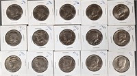 Fifteen Kennedy Half Dollars, Various Date