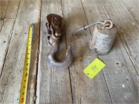 Antique Pulley Hook and large weight for scale