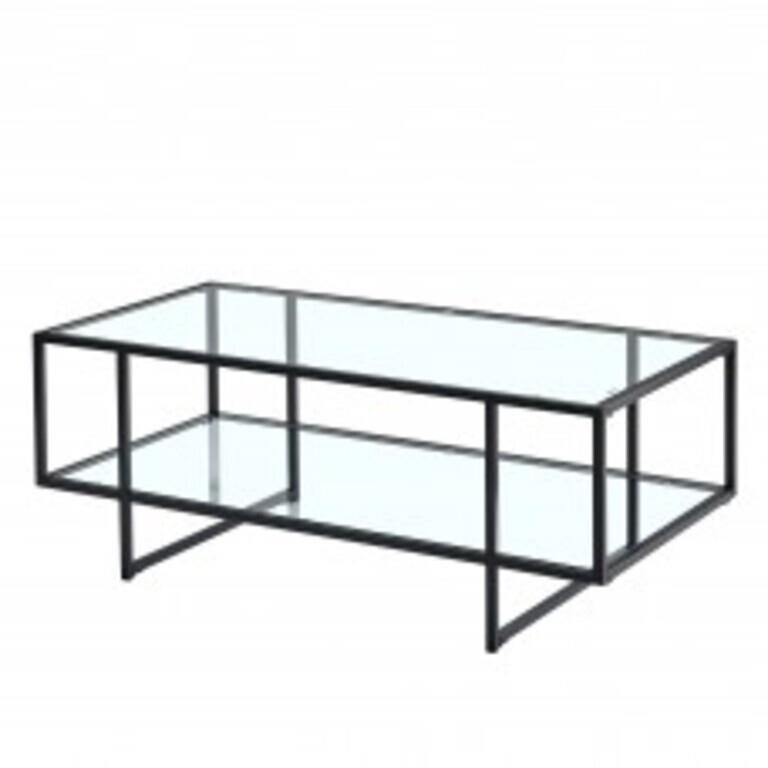 Glass Coffee Table with Storage, 120 x 60cm