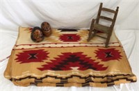 Native American Blanket, Wicker Rocker, etc