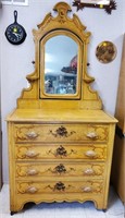 Handpainted Oak Victorian Cottage Dresser & Mirror