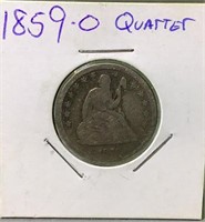 1859 o seated liberty quarter