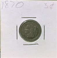 1870 US three cent coin