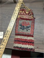 14" Antique native american microbead purse / bag