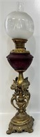 EXCEPTIONAL 1800'S CAST BRASS BANQUET OIL LAMP