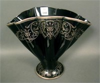 Fenton Ebony/Silver Overlay  # 847 Mellon Rib Vase