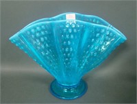Fent. Blue Opal # 389 Hobnail Mellon Rib Fan Vase