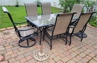 Glass Top Outdoor Dining Table w/ (6) Chairs