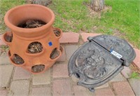 Clay Planter & Decorative Cast Iron Ash Bucket