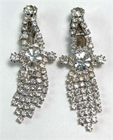 Vintage Silver Rhinestone Clip-On Earrings
