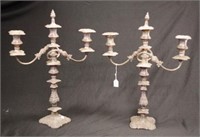 Pair silver plate tri-candle candelabras