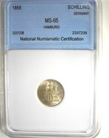 1855 Schilling NNC MS65 Hamburg Germany