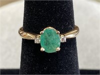 14k yellow Emerald & diamond ring.