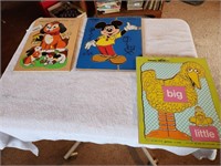 3 Vintage Wood Puzzles - Playskool Mickey Mouse,