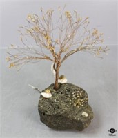 Brass Wire Tree Figurine on Lava Rock Base