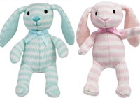 FAO Schwarz Toy Plush Bunny 4inch Whitepink stripe