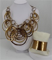 Chico's Gold Circle Necklace & Gold Cuff