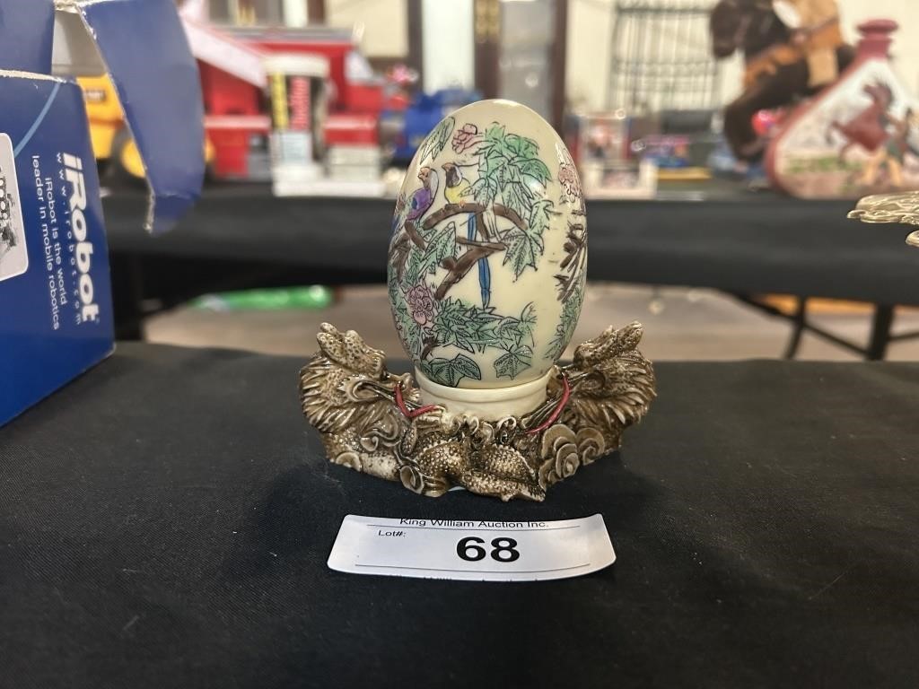 Hand Painted Oriental Stone Egg With Stand
