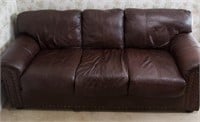 Chocolate Leather sofa w nailhead trim