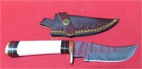 Hunting Knife w/4" Damascus Blade, Bone Handle,